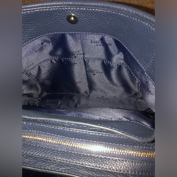 NWT-Kate Spade-Leila-Med 3 Compartment Shoulder-Patchwork Suede-Blazer Blue-$479 - Picture 10 of 15